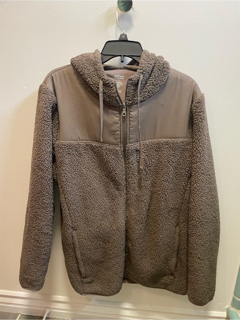 girlfriend collective Taupe Sherpa-Lined Zip Hoodie